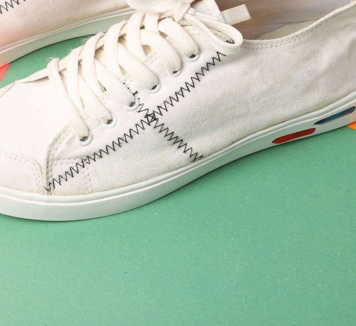 White Zigzag Stitch Sneaker - detail view